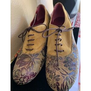 Pons Quintana Shoes Floral Suede with‎ Leather Oxford Wedge EU 41 (US 10.5)